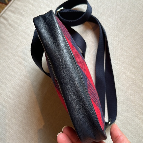 Lands End Crossbody-Red/Navy Plaid Flannel Exterior-Navy Trim-Cloth Strap- - Picture 9 of 16